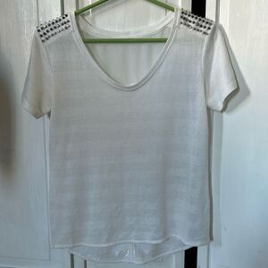 Karen Millen studded white monochrome blouse with sheer back - Size 2